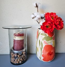 Home Decor Incl Faux Flowers In Vase & Glass Candle