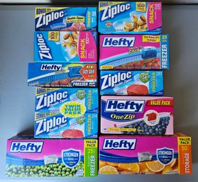 Lot Of Ziploc Bags Incl Snack & Freezer Quart/gallon Sizes