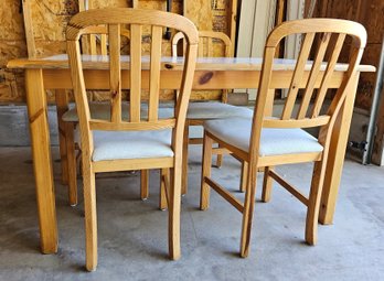 Dining Table With White Tile Inlay 4 Chairs With White Upholstery Seats By Hoffmann & Co