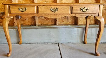 3 Drawer Oak Table With Brass Handles