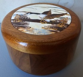 Round Wooden Box With Duck Tile Inlay