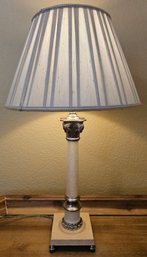 Table Lamp With White/silvertone Metal Base