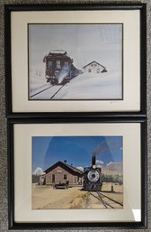 2 Train Prints In Black Frames Signed By Artist