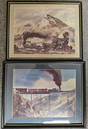 2 Train/mountain Scene Prints In Black Frames