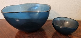 2 Blue Glass Bowls