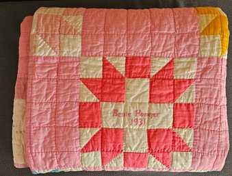 Gorgeous 1931 Family Quilt Pinks, Yellows And Blues