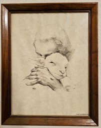 Precious Father And The Lamb Print In Wood Frame By Katherine Brown 1982