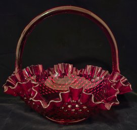 Gorgeous Ruby Red Fenton Glass Ruffled Basket