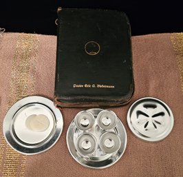 Vintage  7 Piece Communion Set Methodists With Brown And Gold Cloth Placemats
