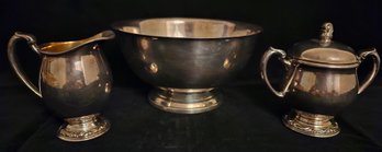 Silver Plate Cream And Sugar By WMA Rogers And A Bowl By Towle
