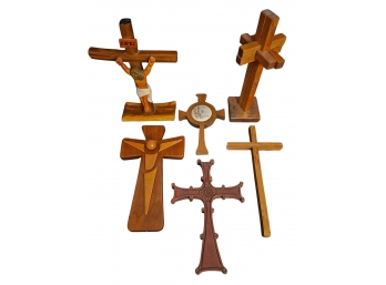 A Wonderful Collection Of Wooden Crosses Some Hand Carved And Cross Stich