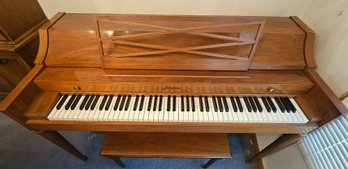 1963 Acrosonic Style 987 Walnut Piano By Baldwin On Casters With Bench And Lots Of Sheet Music