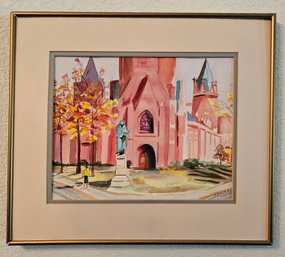Martin Luther Church Scene Water Color In Metal Frame  (artist Signature In Photos)