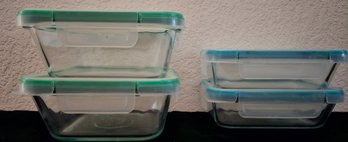 4 Rectangle And Square Glass Pyrex Containers With Lids