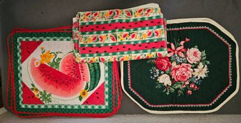 Cute  Assortment Of Reversible Cloth Placemats And Napkins Incl. Floral And Watermelons