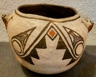 Antique Navajo Pottery Art With Frog Design On Handles