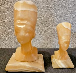 2 Vintage Egyptian Revival Alabaster Bust Sculpture Of Nefertiti