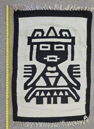 Black And White Antique Peruvian  Rug With Fringe