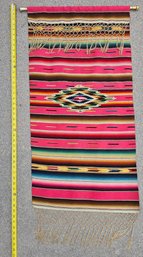Colorful Antique Mexican Rug Decoration With  Pinks, Blues And Greens On A Dowl