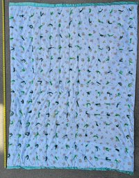 Fabulous Green Floral Tied Quilt With Green Satin Edging