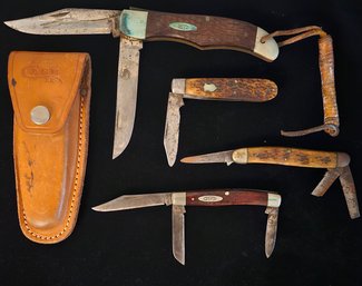 Vintage Pocket Knives Incl. Case And 2 More With Ineligible Brands