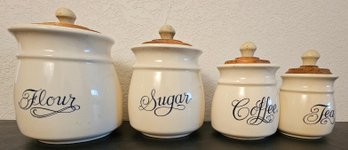 4 Piece Vintage Ceramic Canisters Flour, Sugar, Coffee And Tea