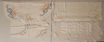 3 Small Hand Embroidered And Lace Tablecloths