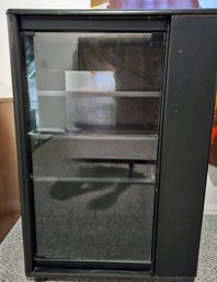 Glass Front Black Plywood Media Center With Side Cabinet For VHS Or DVD's On Casters