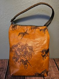 Double J Saddlery Brown Leather Wild Horses Tote