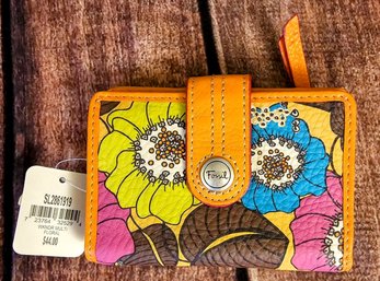 1 Multi Colorful Floral Fossil Wallet With Orange Trim (NWT)