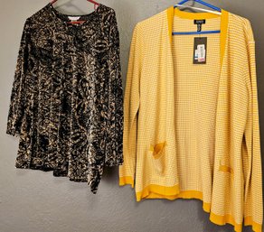 NWT Yellow And White Cardigan By Jones NY With An Allison Daley Shear Brown And Cream Blouse Both Size XL