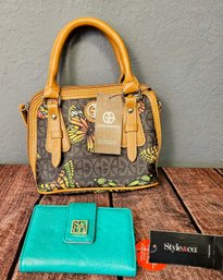 Giani Bernini Brown With Colorful Butterflies And Strap Leather Purse With A Style And Co Wallet