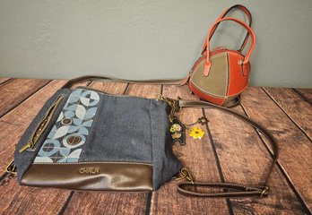Cute Chala Jean Purse With Leather Trim With A Leather Odd Shaped Satchel