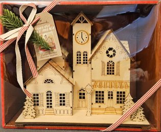 NIB Laser Cut Wood Village Lighted Decoration