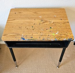 Vintage School Desk With Adjustable Legs And Plastic Compartment