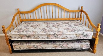 Nice Oak Trundle Bed With 2 Mattresses And Working Mechanisms