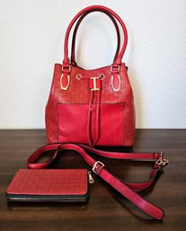 Nice Red Large Sinch Tote/ Purse With Matching Wallet