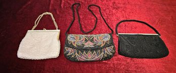 3 Vintage Beaded Clutches Inc. Multi-colored Glass Bead Evening Purse