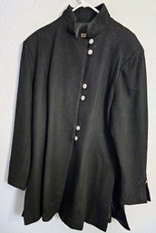 Vintage North American Frontier Wool Coat With Swirl Design On Bottom Of Coat And Sleeves Size XL