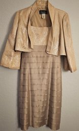 Alex Evenings Rose Gold And Platinum Layered Lined Spaghetti Strap Dress With Jacket  Size 14