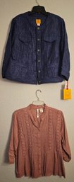 Mauve Fitted Button Up Blouse By Liv LA Size SM And A Blue (NWT) Ruby Rd. Light Cotton Jacket