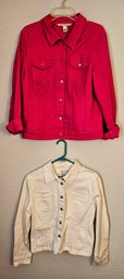 Pink And White Cotton Jackets By Jones New Your Jeans And Live A Little Size L