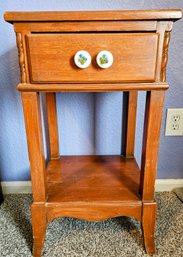 Cute Wooden Square Side Table With Floral Knobs