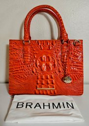 Brahmin Handbag Caroline Orange Croc-embossed Leather Satchel