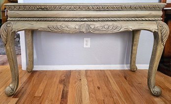 Vintage French Style Console Table With Glass Inlay