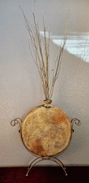 Large Decorative Clay Vase With Gold-tone Branches