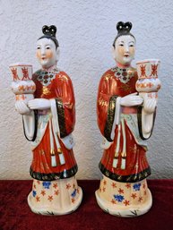 Pair Of Rare Andrea By Sadek Chinoiserie Female Candle Holders