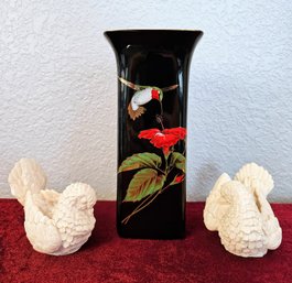 Hummingbird Vase & Pair Of Bird Figurines By A. Santini