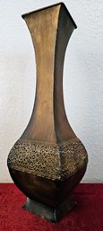 Brown Metal Decorative Vase With Punched Design