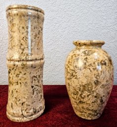 Pair Of Polished Coquina Fossilized Stone Vases